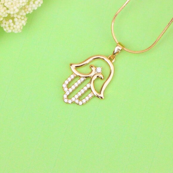 "Rose Gold Hamsa Hand Pendant in Gold Plated Brass with Accents, XPPT1760 - Picture 12 of 13